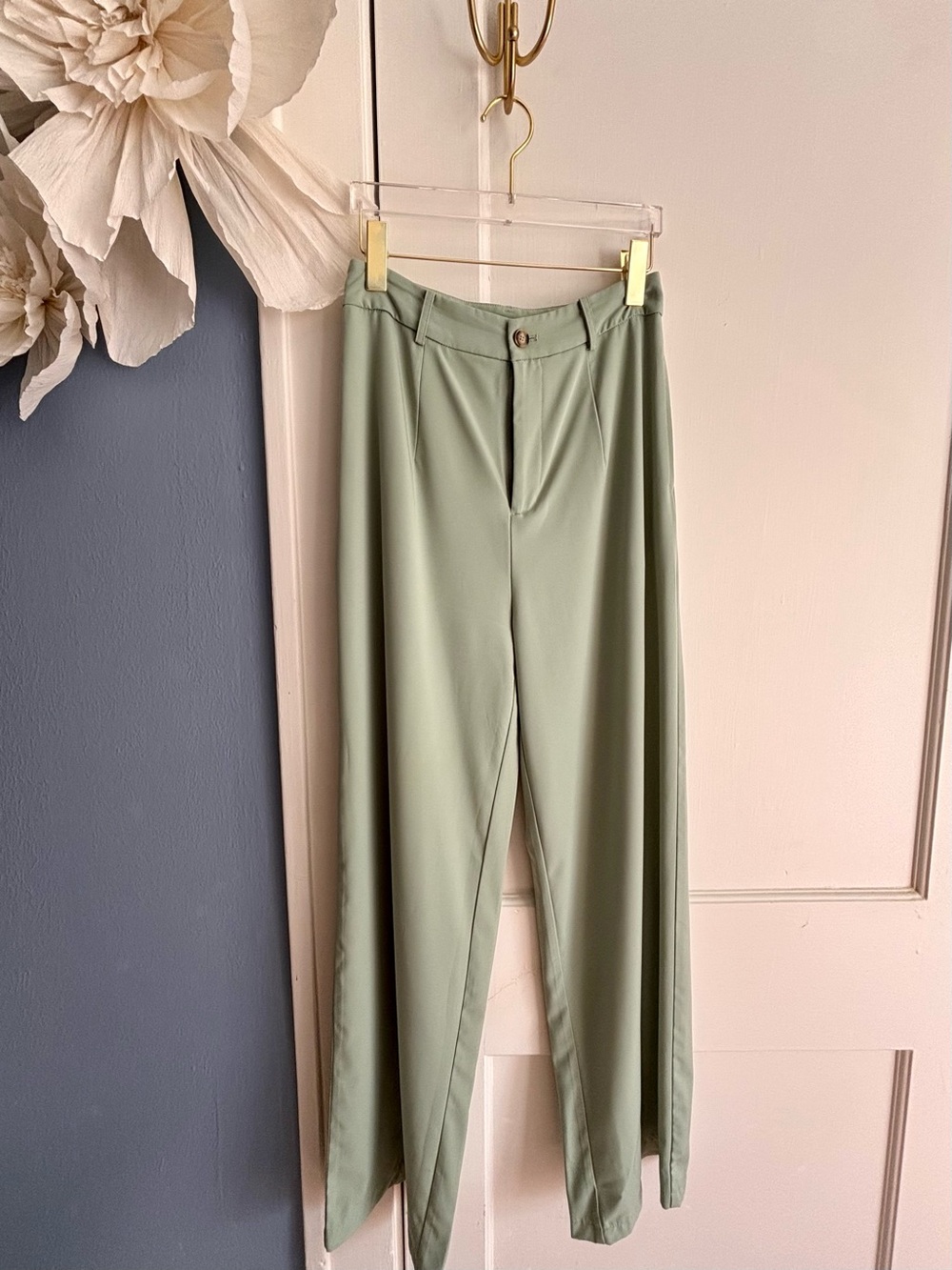 Women's Sage Green Wide Leg Trousers